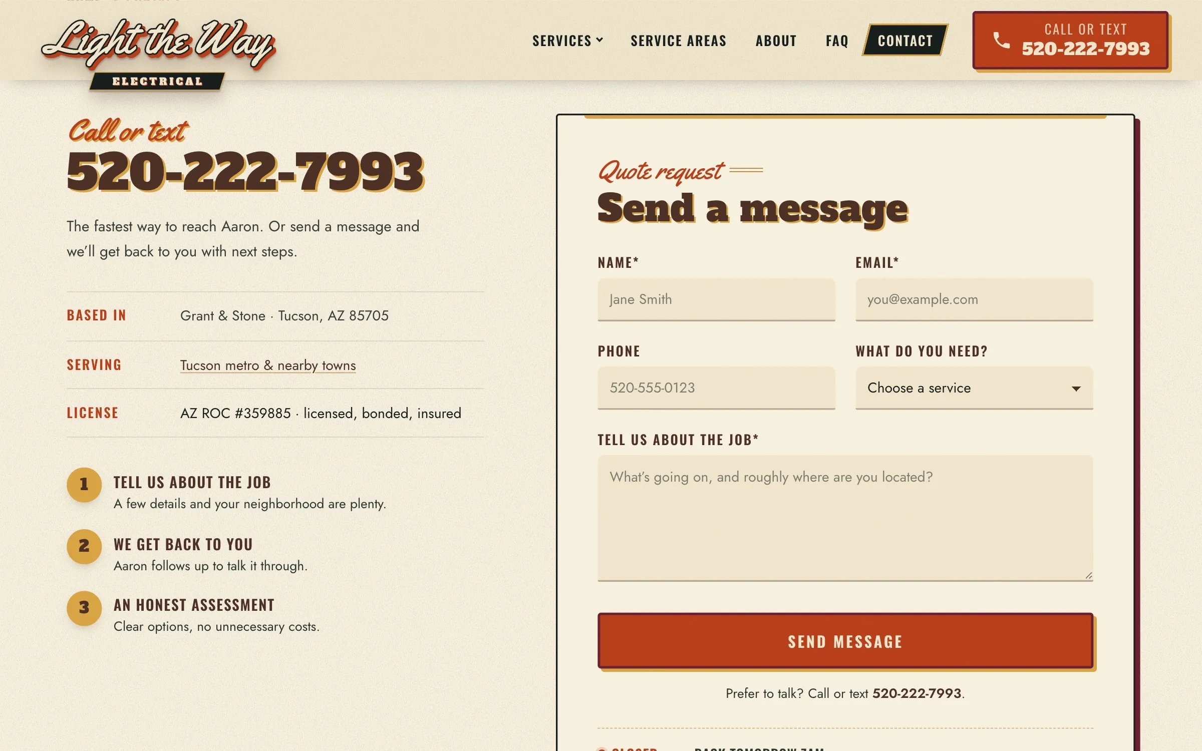 Contact page with the quote request form