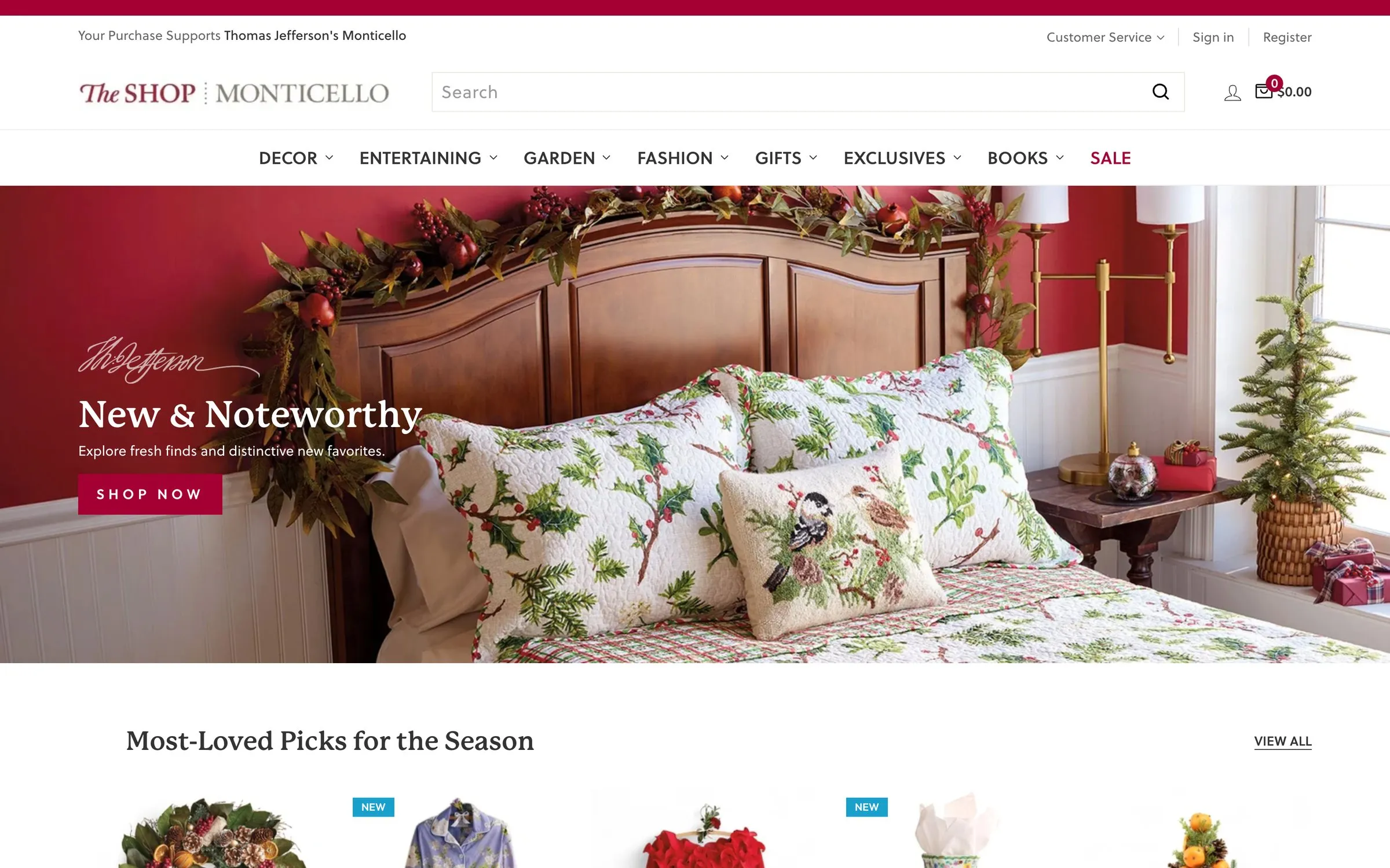 The Shop at Monticello homepage