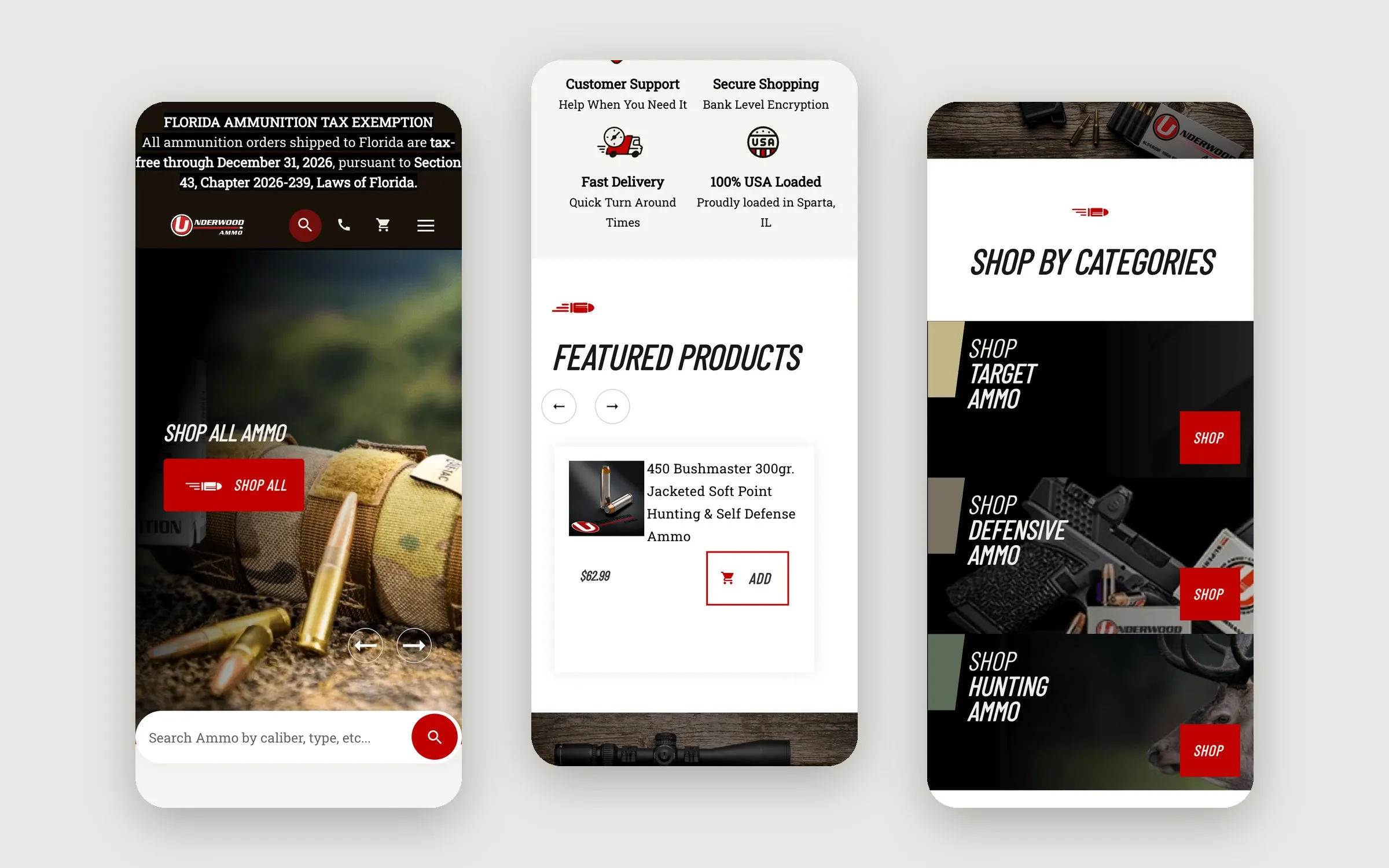 Underwood Ammo store on a phone