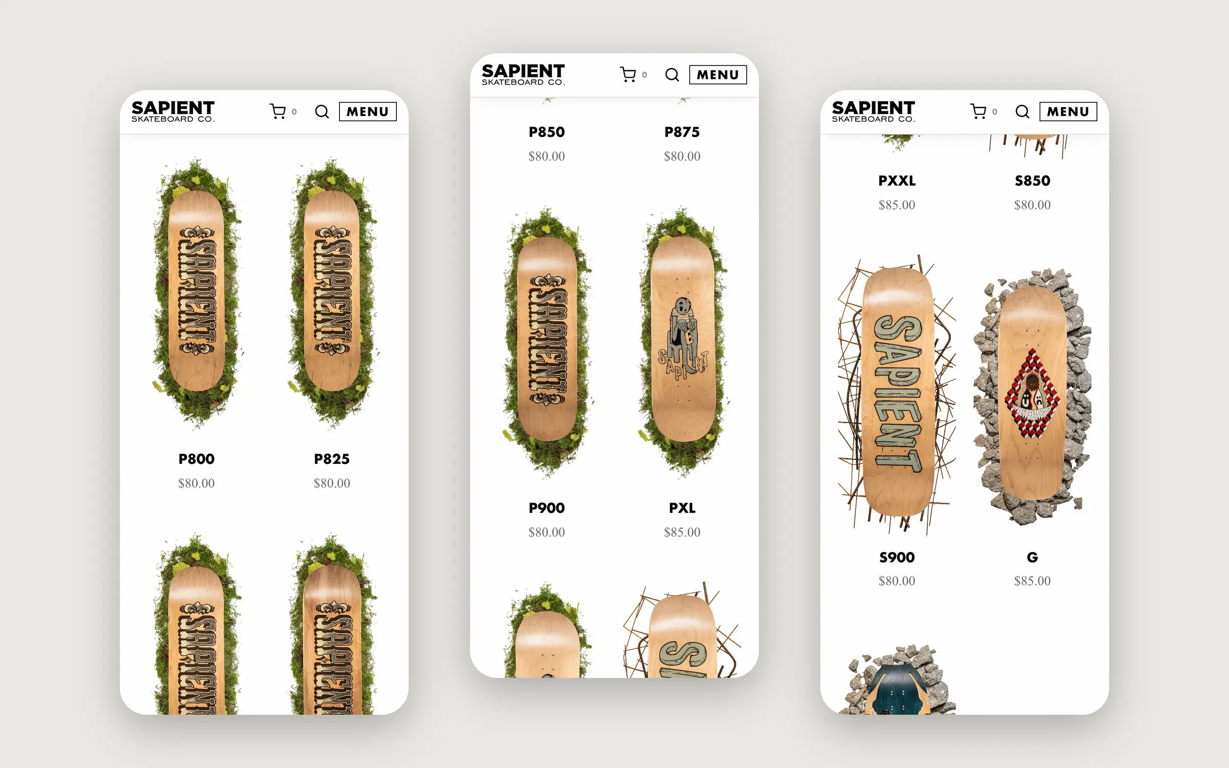 Sapient Skateboards store on a phone