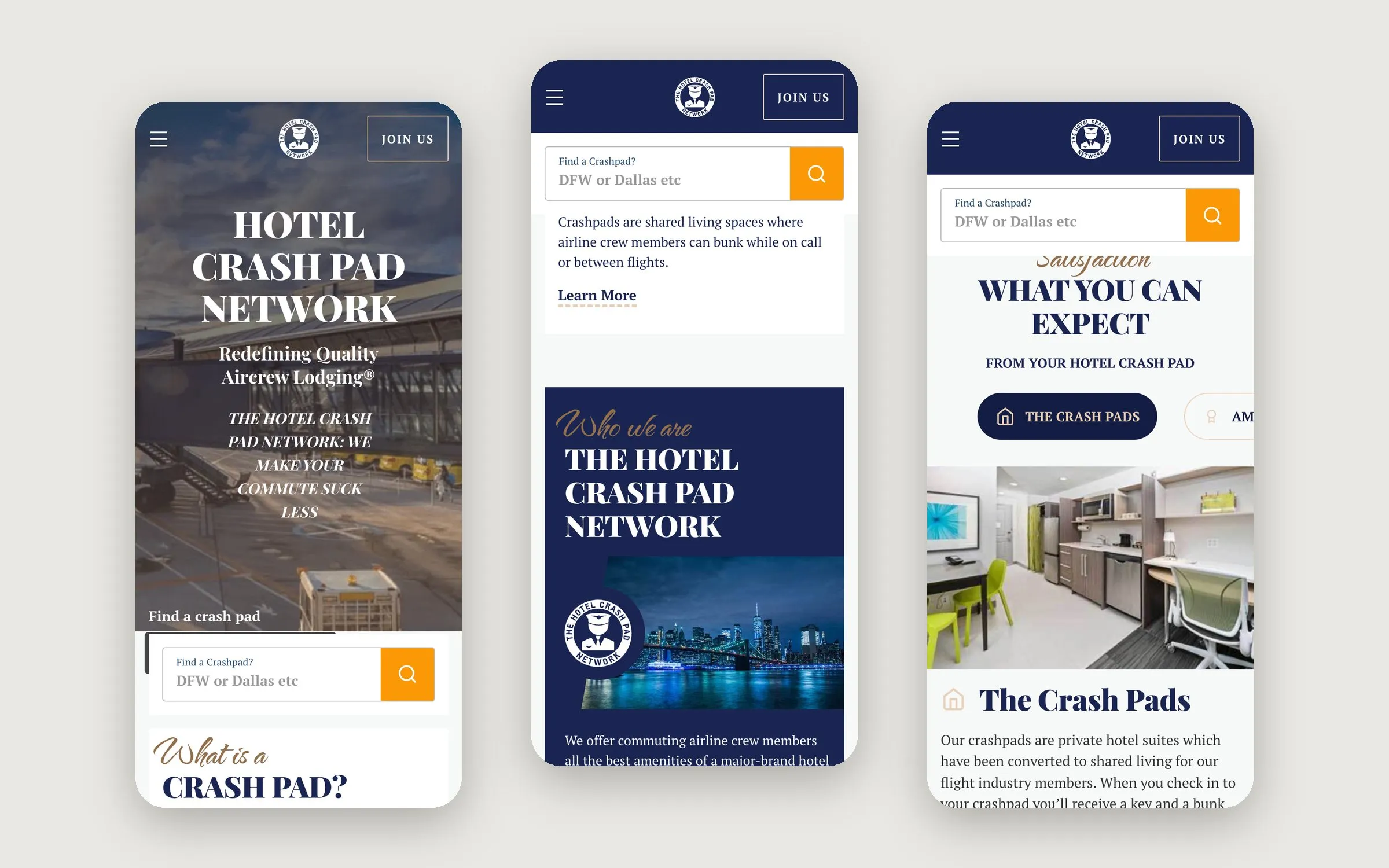 Hotel Crash Pad Network on a phone